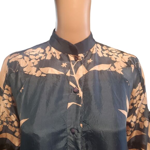 Tallulah & Hope Sz 12/14 (L) Slate Blue/Beige Floral Silk Shirt Dress 3/4 Sleeve - Picture 2 of 11